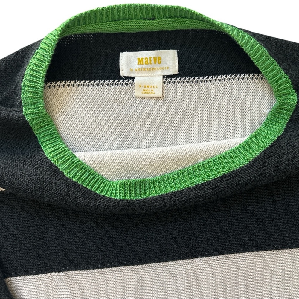 Maeve Black, White & Green Striped Crewneck Sweater - Picture 2 of 3
